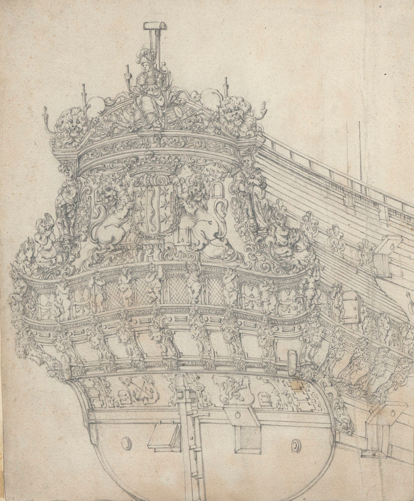 Detail of The stern of the 'Gouda' by Willem van de Velde the Elder