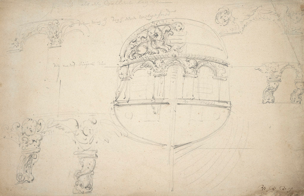 Detail of Sketch plan of the stern by Willem Van de Velde the Younger