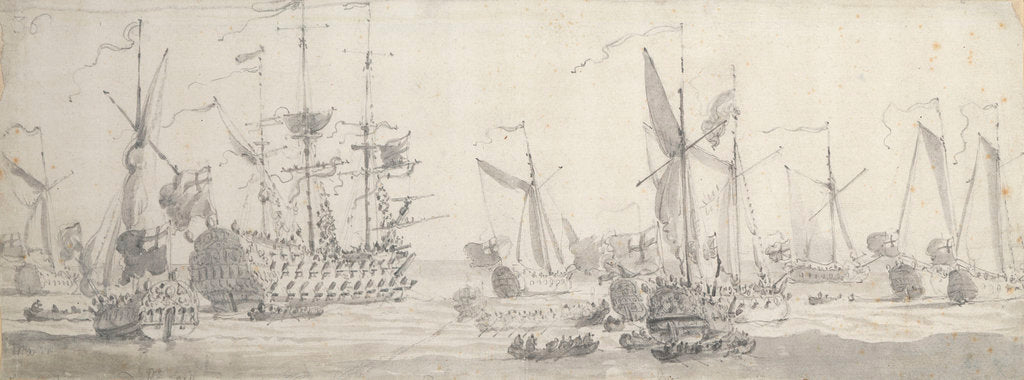 Detail of Visit of Charles II to the 'Tiger' at Woolwich: The King leaving one of the yachts by Willem van de Velde the Elder