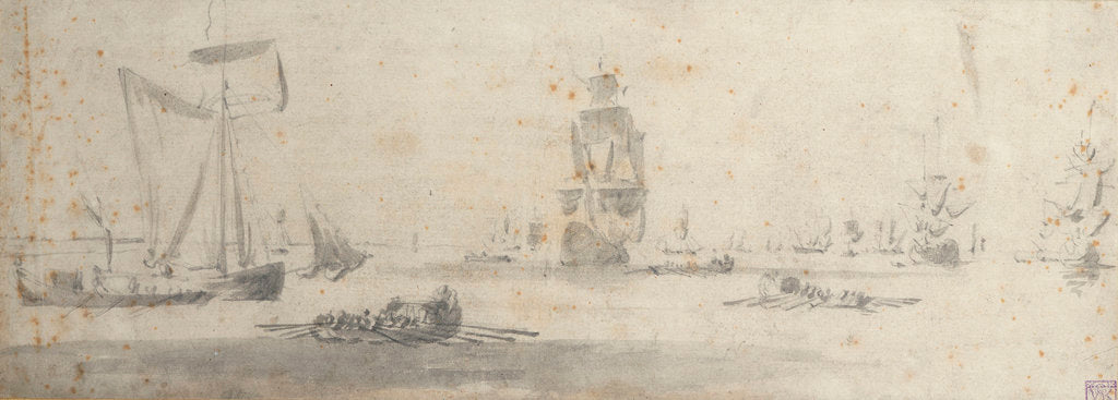 Detail of A galliot in light airs and several barges by Willem van de Velde the Elder