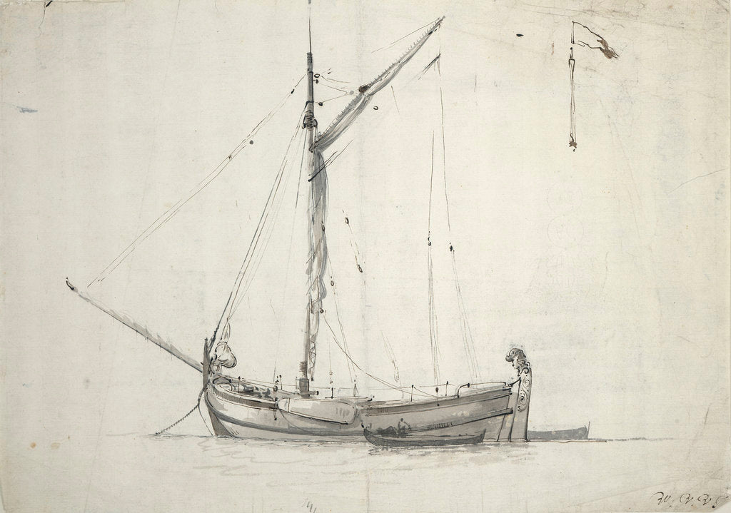 Detail of Study of a galjoot at anchor by Willem Van de Velde the Younger