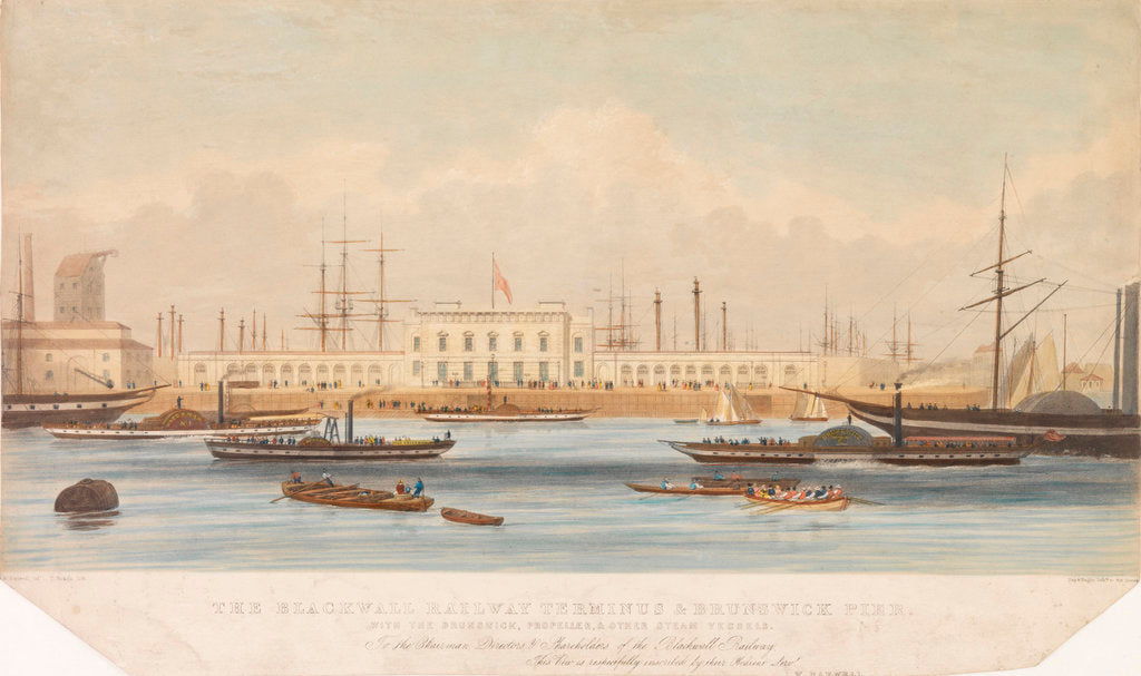 Detail of The Blackwall railway terminus & Brunswick pier with the Brunswick propeller & other steam vessels by W. Ranwell