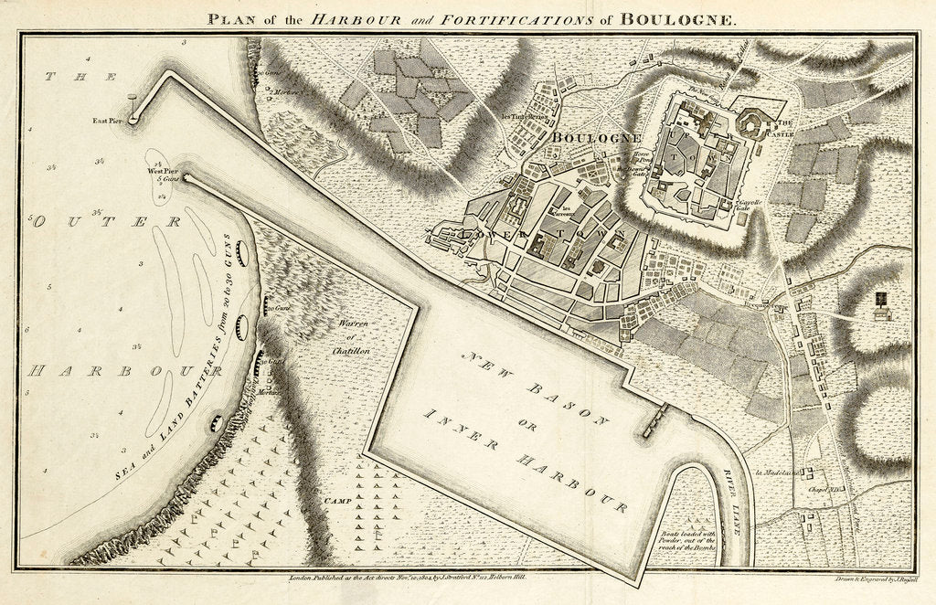 Detail of Plan of the harbour and fortifications of Boulogne by John Russell