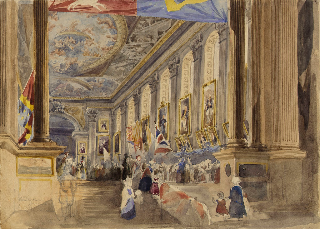 Detail of The Painted Hall, Greenwich, 1 June 1843, open to the public as an art gallery by Thomas Smith Cafe