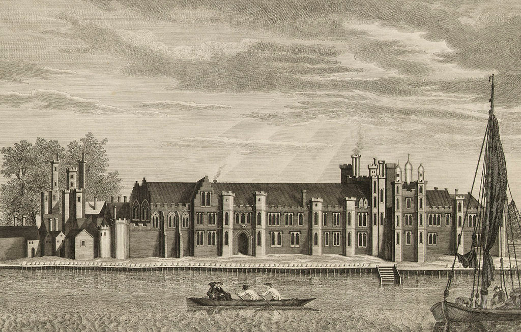 Detail of A View of the Ancient Royal Palace called Placentia, in East Greenwich (the original drawing for this is at the Bodleian, Gough Collection) by James Basire