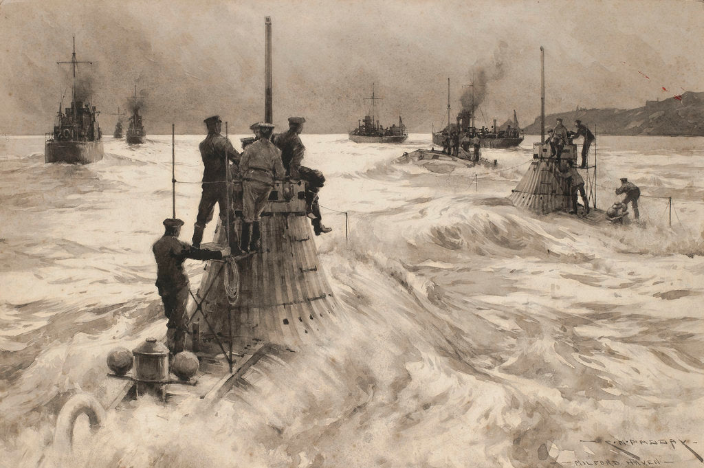 Detail of New submarine leaving Milford Haven to go into action by Charles M. Padday