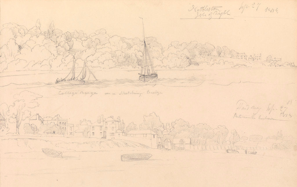 Detail of Drawing of barge 'College' on a sketching cruise Nettleston, Isle of Wight by John Christian Schetky