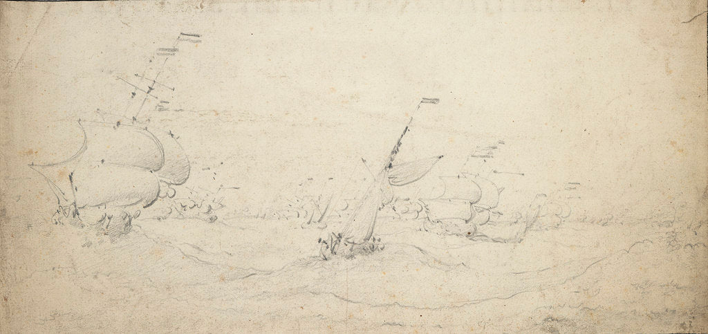 Detail of A Dutch rear squadron going to windward in a heavy sea by Willem van de Velde the Elder