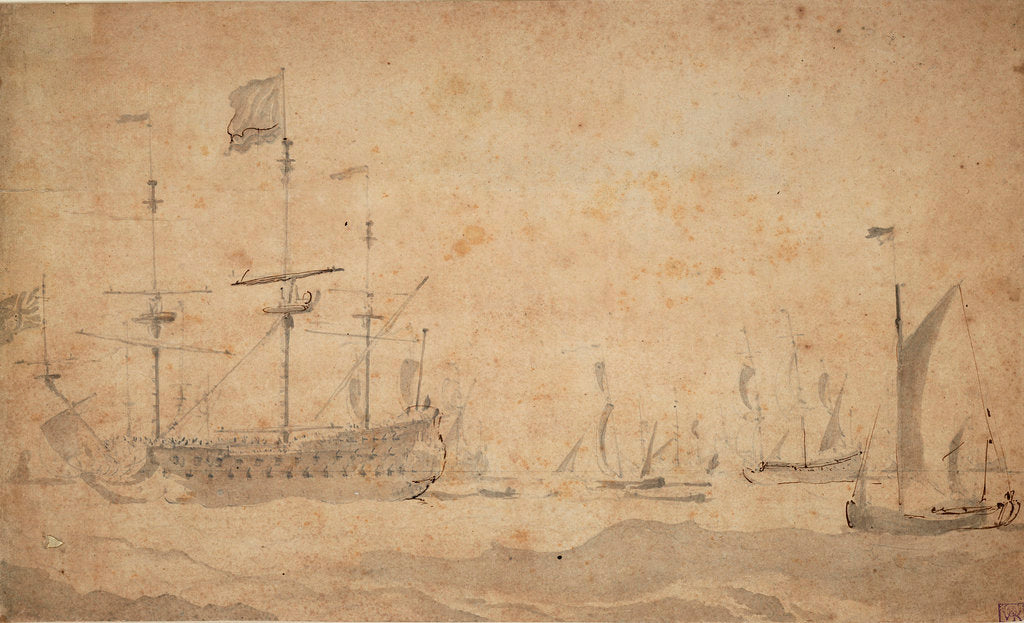 Detail of An English flagship at anchor, possibly in June 1673 by Willem van de Velde the Elder