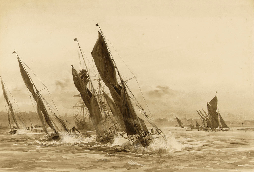 Detail of Barge match on the Thames by William Lionel Wyllie