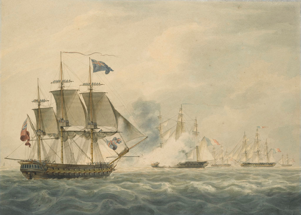 Detail of HMS 'Majestic' bearing down to attack the 'Terpsichore' and 'Atalante' 3 February 1814 by W. Anderson