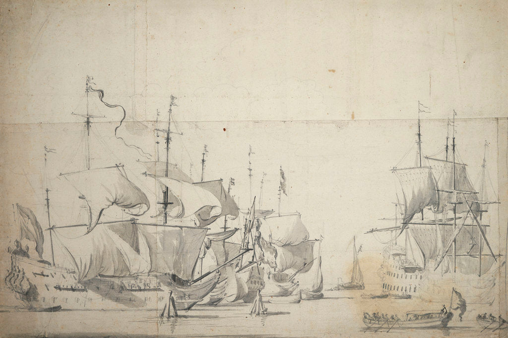 Detail of Dutch fighting ships drying sails by Willem van de Velde the Elder