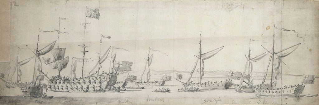 Detail of The 'Tiger' and yachts at anchor off the Isle of Sheppey by Willem van de Velde the Elder