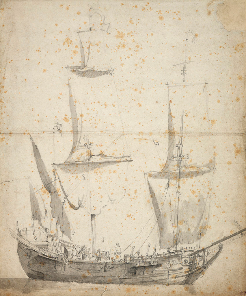 Detail of Portrait of a small Dutch merchant ship by Willem van de Velde the Elder