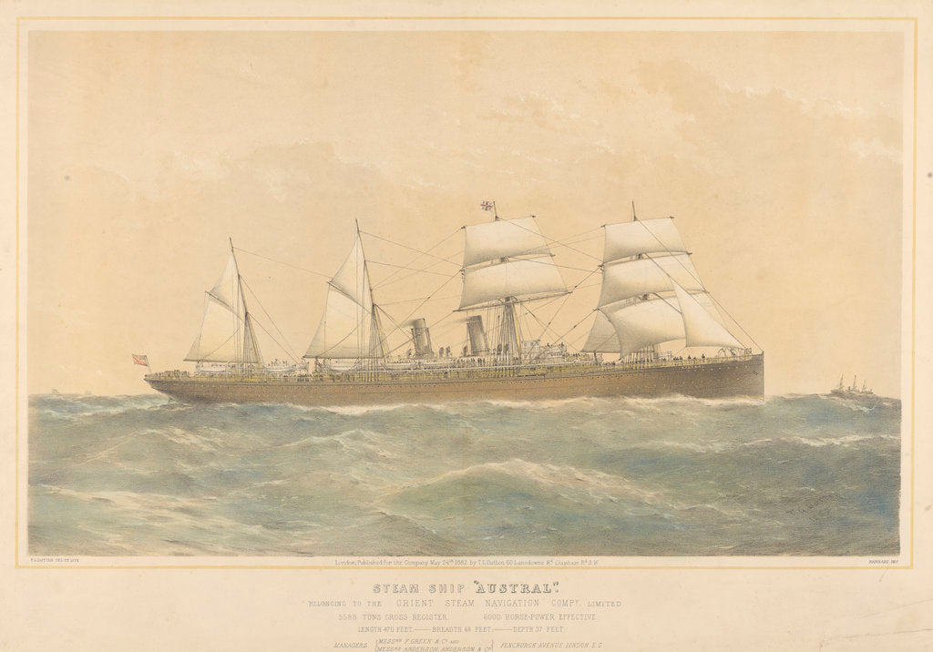 Detail of Steam ship Austral belonging to the Orient Steam Navigation Company Limited by Thomas Goldsworth Dutton