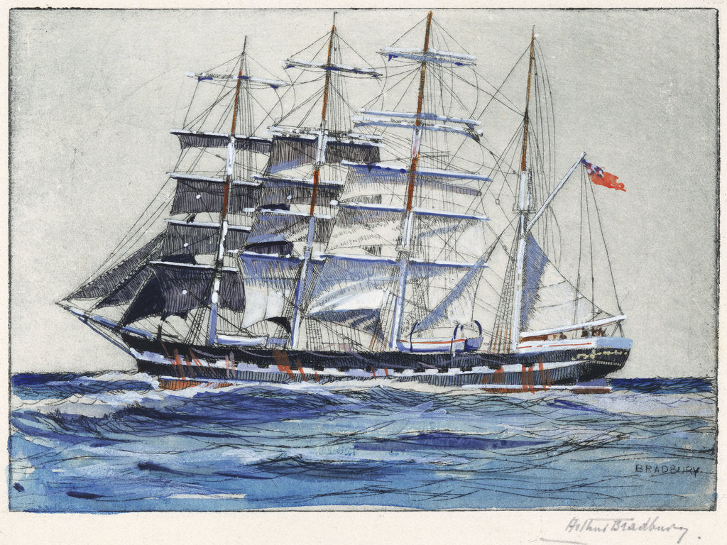 Detail of Pinmore square-rigged sailing vessel at sea by Arthur Bradbury
