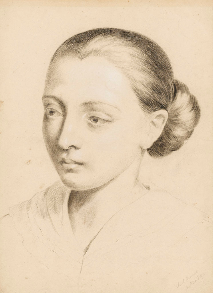 Detail of Study of the head and shoulders of a young woman with her hair swept back by Margaret Louisa Herschel