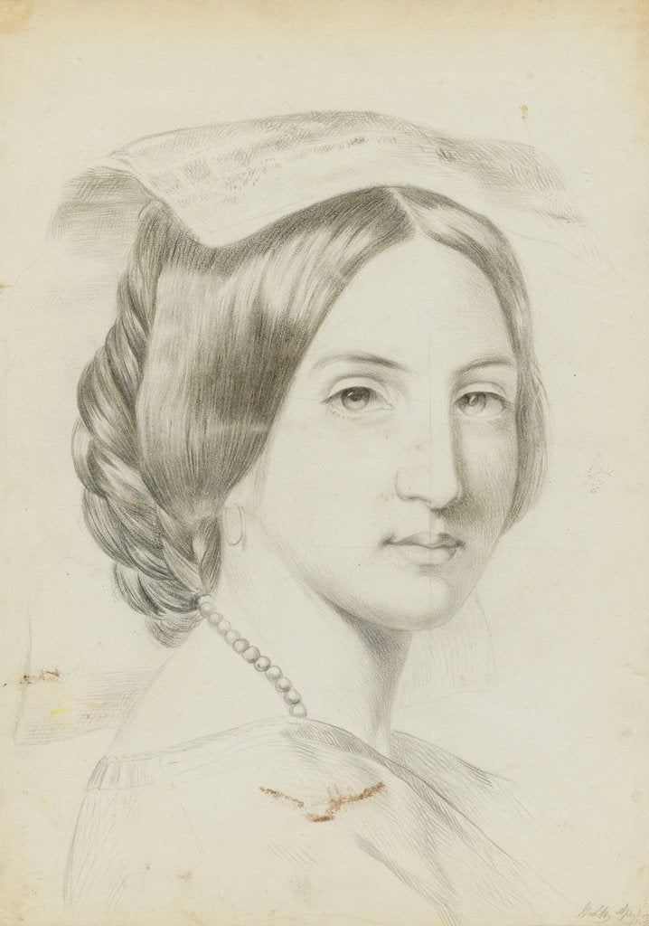 Detail of Study of the head and shoulders of a young woman with a middle parting by Margaret Louisa Herschel