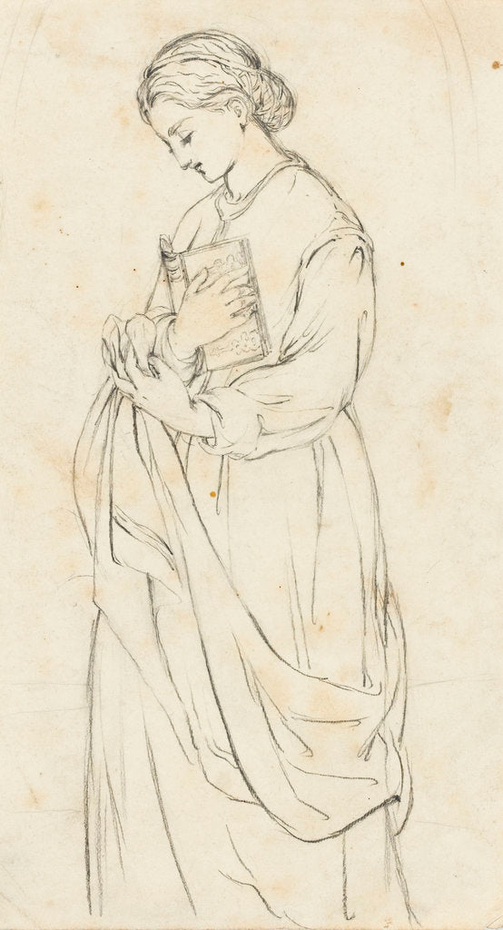 Detail of Sketch of a demure woman with a book by Matilda Rose Herschel