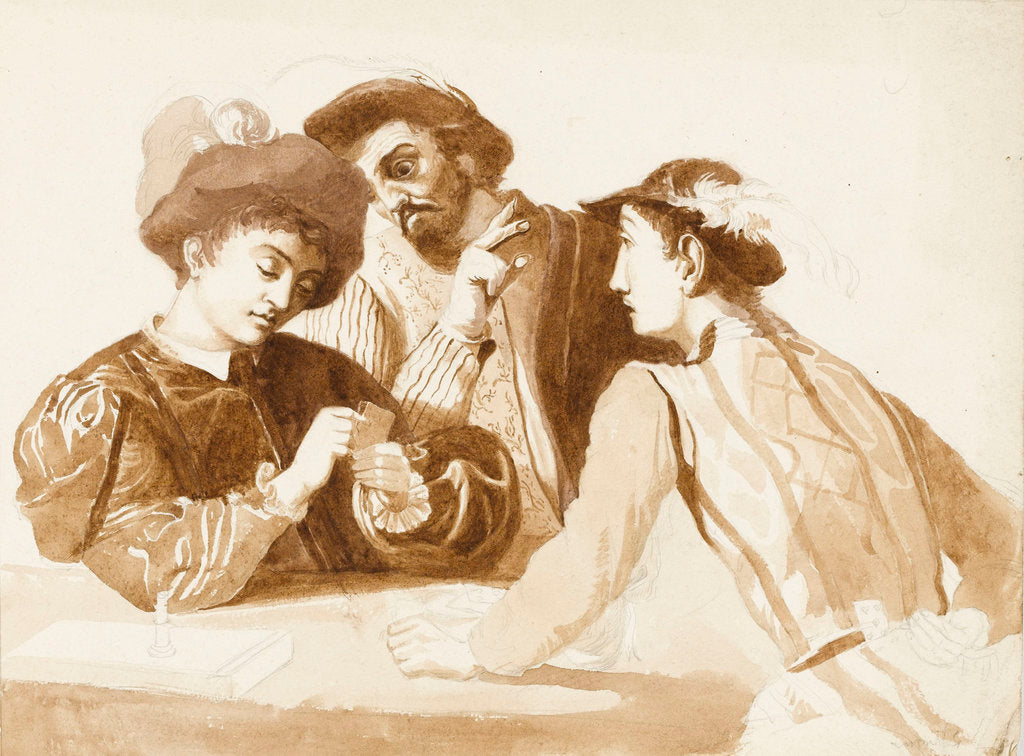 Detail of Sketch of Caravaggio's 'The Card Sharps' by unknown