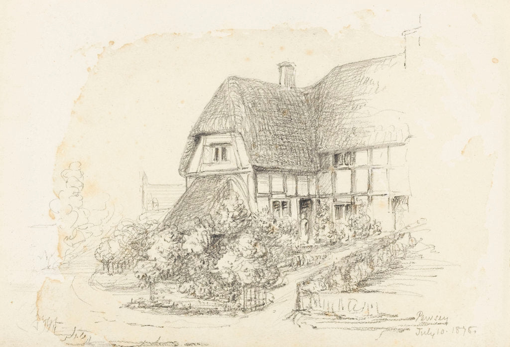 Detail of Sketch of a thatched house at 'Pewsey, 10 July 1878' by unknown