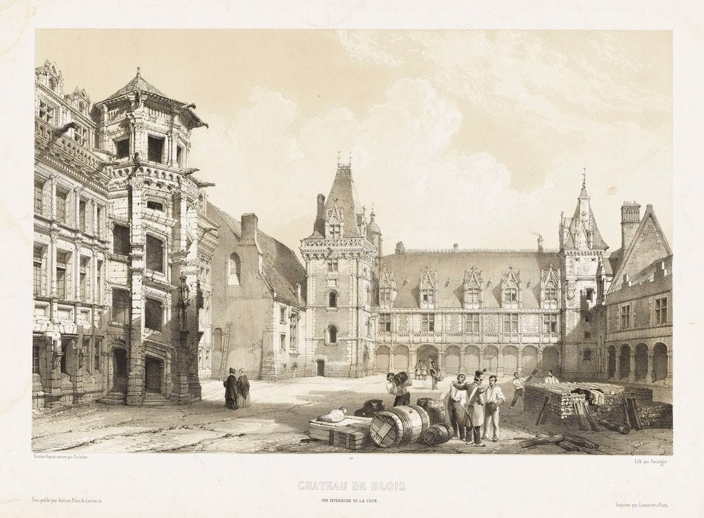 Detail of View of the central court of the Chateau de Blois by Bachelier