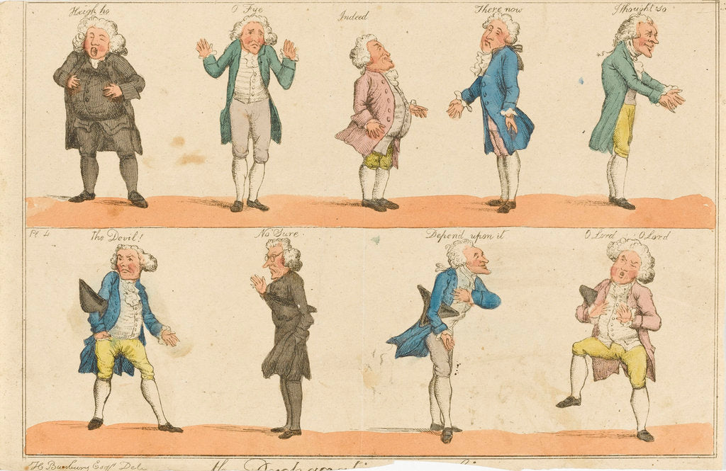 Detail of Nine caricature figures in 18th century costume by Henry William Bunbury