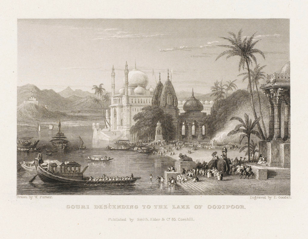 Detail of 'Gouri descending to the Lake of Oodipoor', detail by William Purser