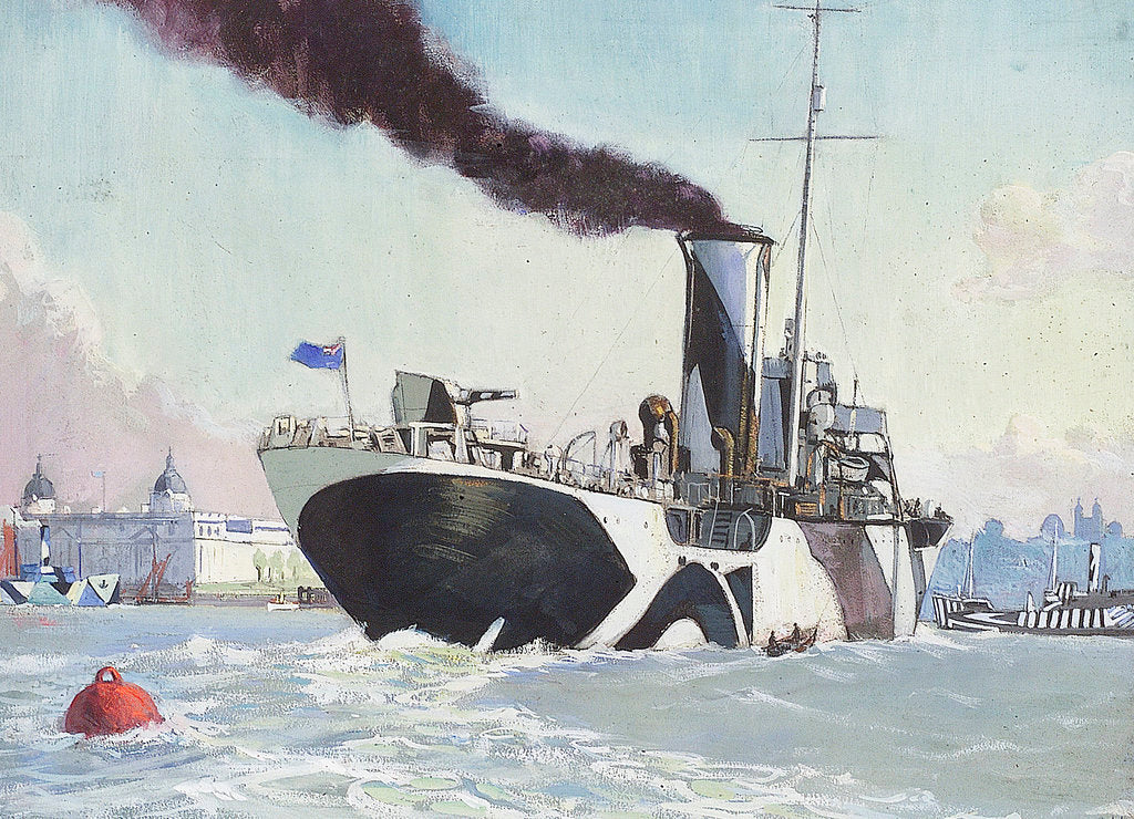 Detail of Royal Naval auxillary oil tanker off Greenwich, 1914-1918 by John Everett