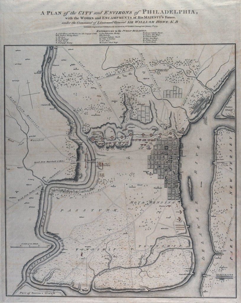 Detail of A plan of the city and environs of Philadelphia by William Faden