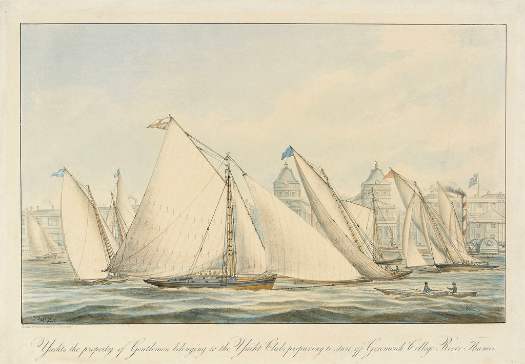 Detail of Yachts the property of Gentlemen belonging to the Yacht Clubs preparing to start off Greenwich College River Thames by J. Rogers Senior