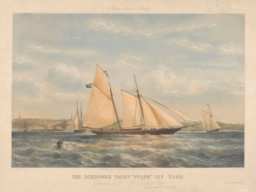 Detail of A lithograph of the schooner yacht 'Sylph' 107 Tons by Thomas Goldsworth Dutton