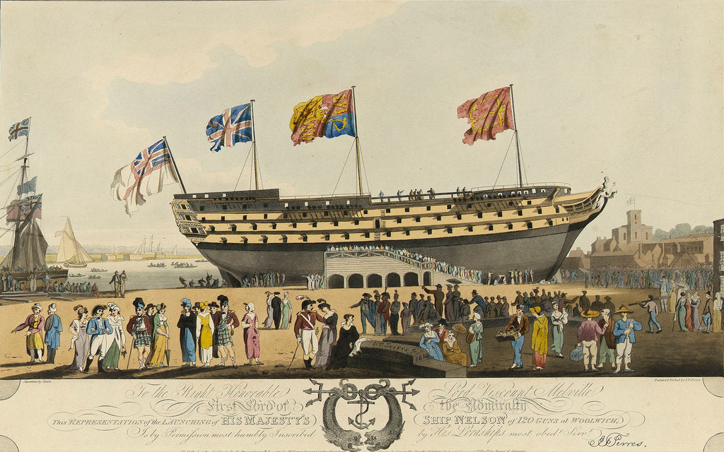 Detail of The launch of the 'Nelson' (Br, 1814) by John Thomas Serres