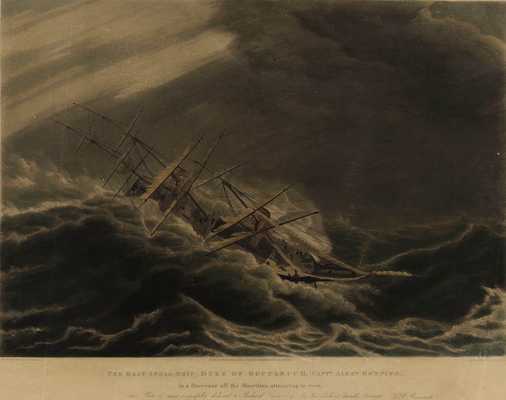 Detail of The East India Ship 'Duke of Buccleugh' in a hurricane off the Mauritius by George Philip Reineagle