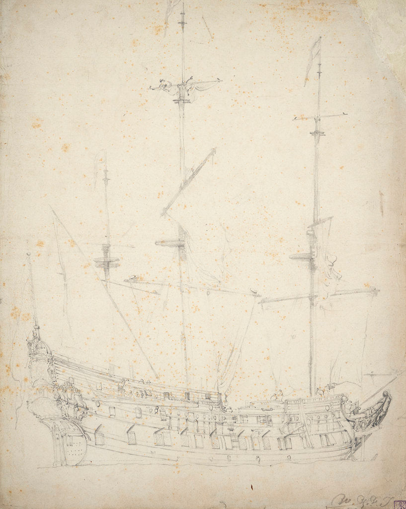 Detail of Portrait of a Dutch two-decker by Willem Van de Velde the Younger