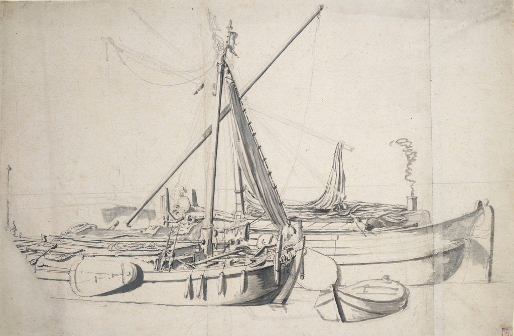 Detail of Study of a damlooper and a smalschip lying alongside one another by Willem van de Velde the Elder