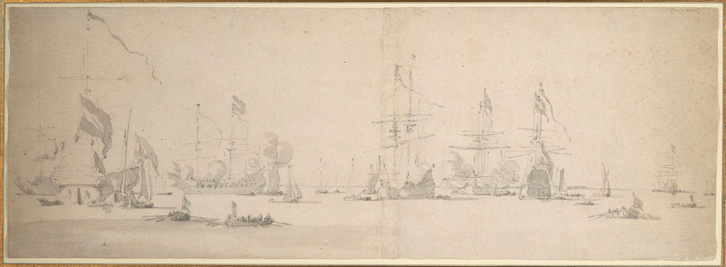 Detail of The Dutch fleet at anchor off the coast by Willem van de Velde the Elder