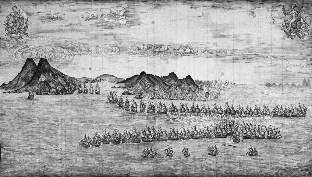 Detail of Battle scene depicting fleets of Hood and De Grasse off Martinique, 29 April 1781 by Unknown