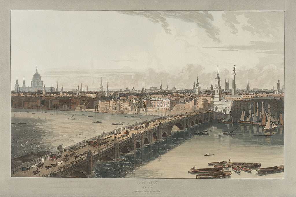 Detail of London, showing St Paul's Cathedral, London Bridge and the River Thames by William Daniell