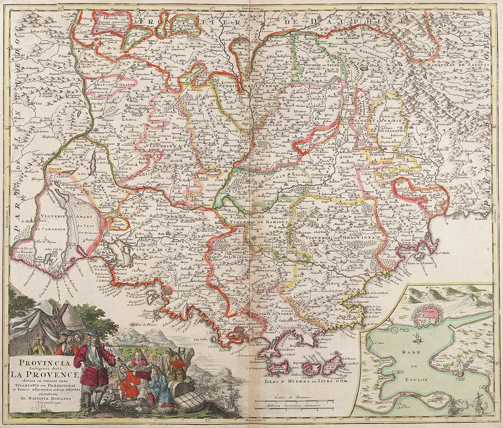 Detail of Map of the Provence, France by Johann Baptist Homann