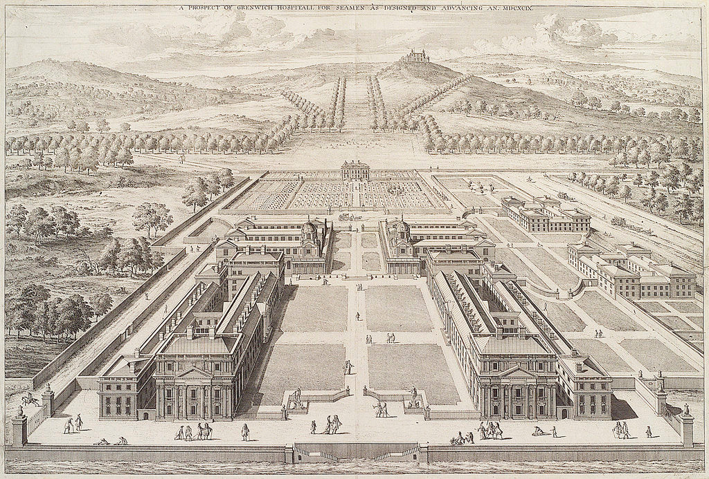 Detail of A prospect of Greenwich Hospital for Seamen as designed and Advancing An. MDCXCIX. by Johannes Kip