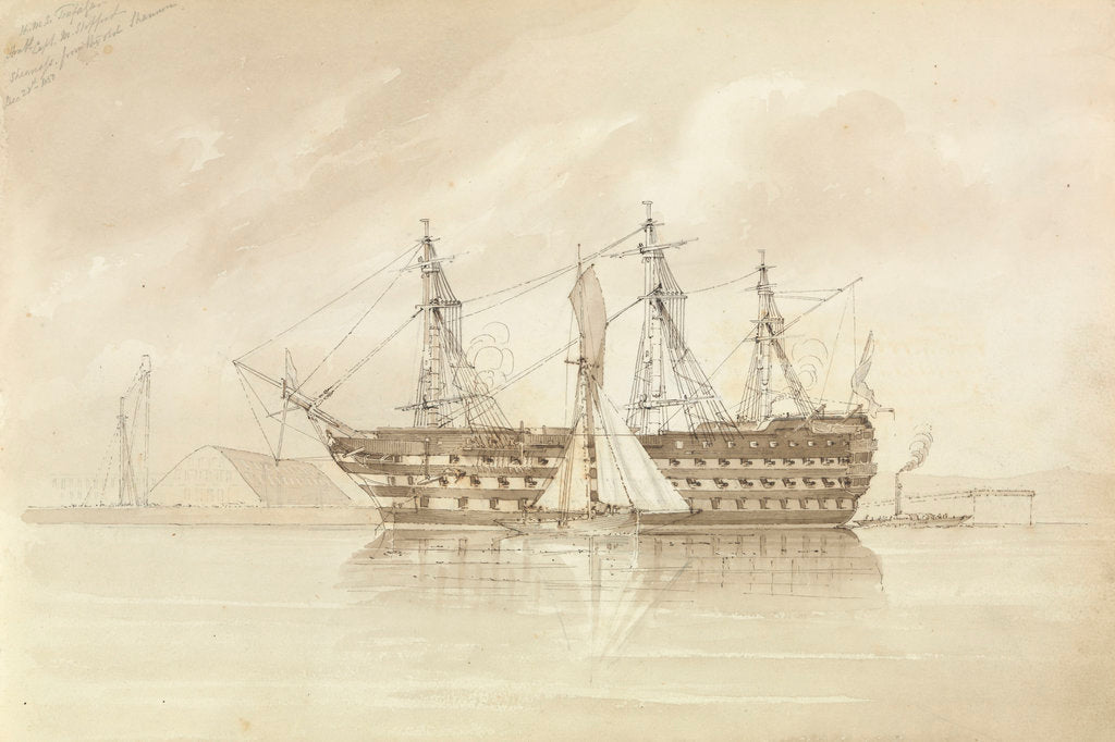 Detail of HMS 'Trafalgar' off Sheerness, from the 'Shannon', 28 December 1850 by George Pechell Mends