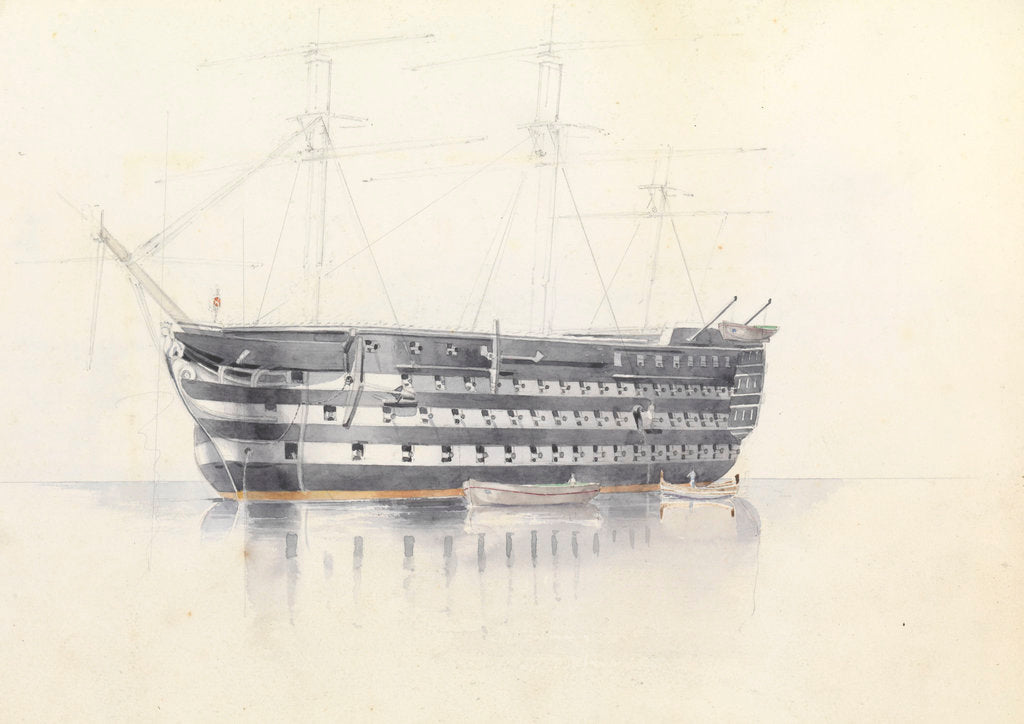 Detail of Study of HMS 'Queen' at Malta, 3 March 1852 by George Pechell Mends