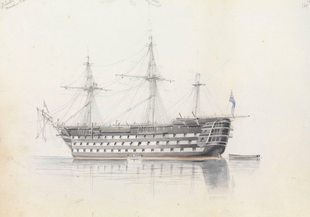 Detail of HMS 'Trafalgar' in Grand Harbour, Malta, 11 March 1852 by George Pechell Mends