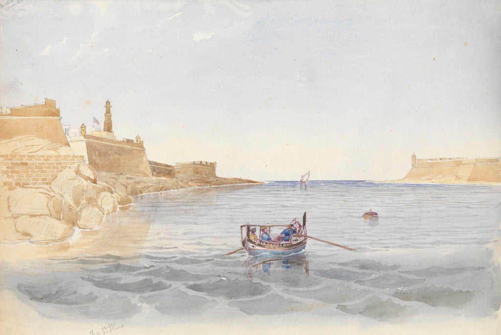 Detail of Fort St Elmo and the entrance to the Grand Harbour, Malta, 20 March 1852 by George Pechell Mends
