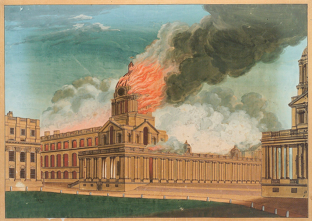 Detail of Greenwich Hospital - The Chapel burning, 2 January 1779 by E. Edye