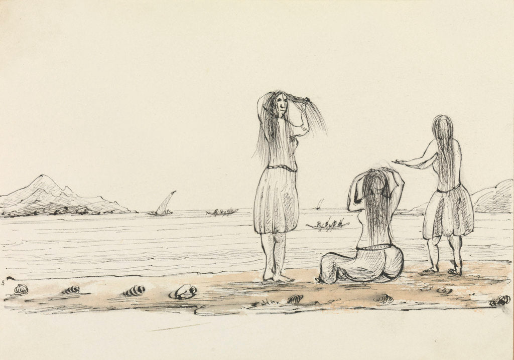 Detail of Rough sketch of native girls bathing by Harry Edmund Edgell
