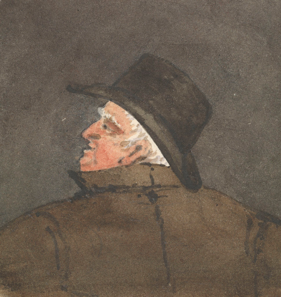 Detail of Man wearing a hat, seen from behind with him looking to the left by Robert Streatfeild