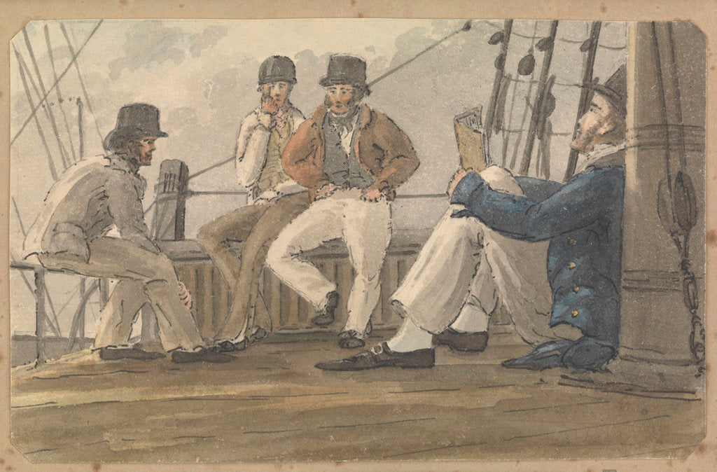 Detail of Four sailors relaxing on deck, one reading by Robert Streatfeild