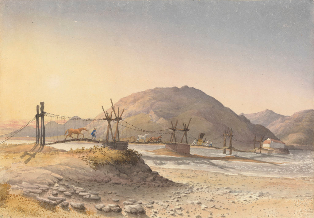 Detail of Suspension Bridge of hide thongs (but repaired with chain) over the Maypu, five leagues south of Santiago, Chile, Jany 11th 1851 by Edward Gennys Fanshawe